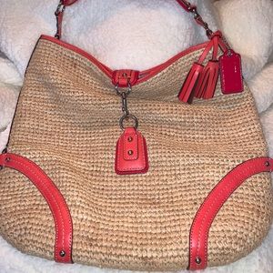 Coach Tangerine Straw Dogleash Hobo Tote Satchel